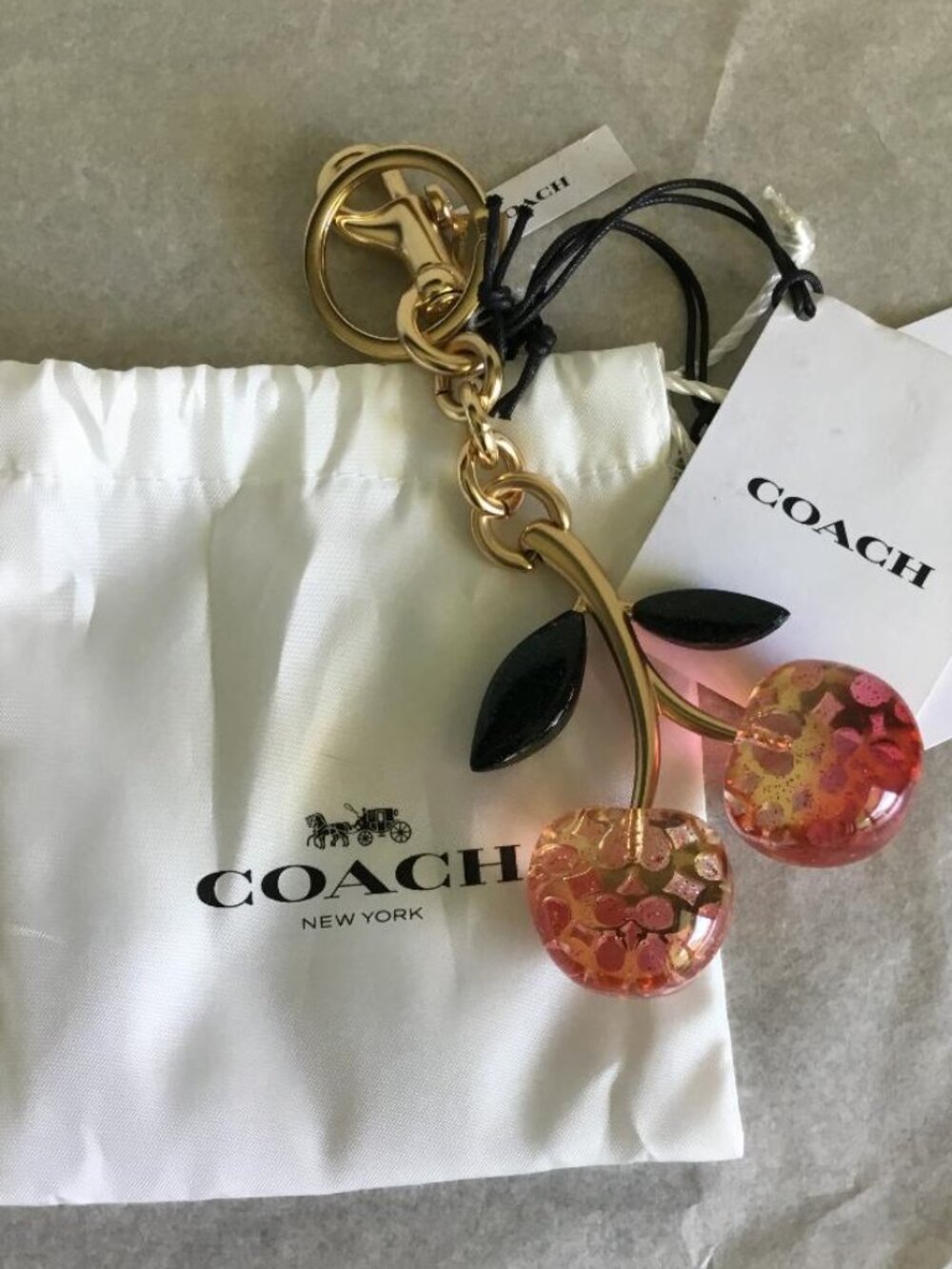 Coach Signature Cs Cherry Keychain Gold Accents RARE, HARD TO FIND! NWT & Dusty - Picture 4 of 10